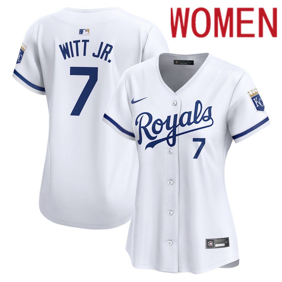 Women Kansas City Royals #7 Bobby Witt Jr. Nike White Home Limited Player MLB Jersey